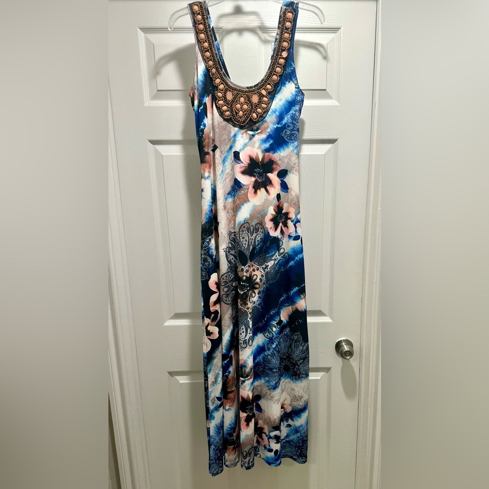 Boston Proper Blue and Pink Floral Maxi Dress